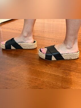 Splendid Black Crossband Espadrille Slide